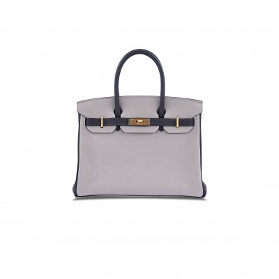 HERMES BIRKIN 25 TOGO LEATHER SEAGULL GREY AND BLACK SILVER BUCKLE HANDBAG H028365CC01 (25*20*13cm)